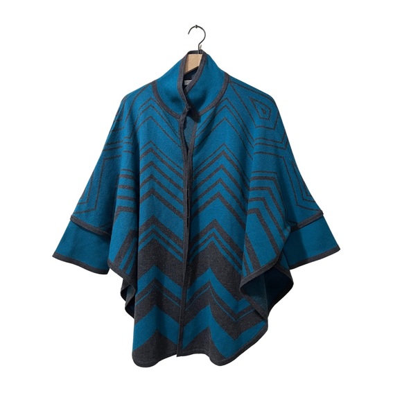 Pendleton Teal Blue Green Charcoal Gray Chevron Kimono Merino Wool Medium Large - Picture 1 of 7